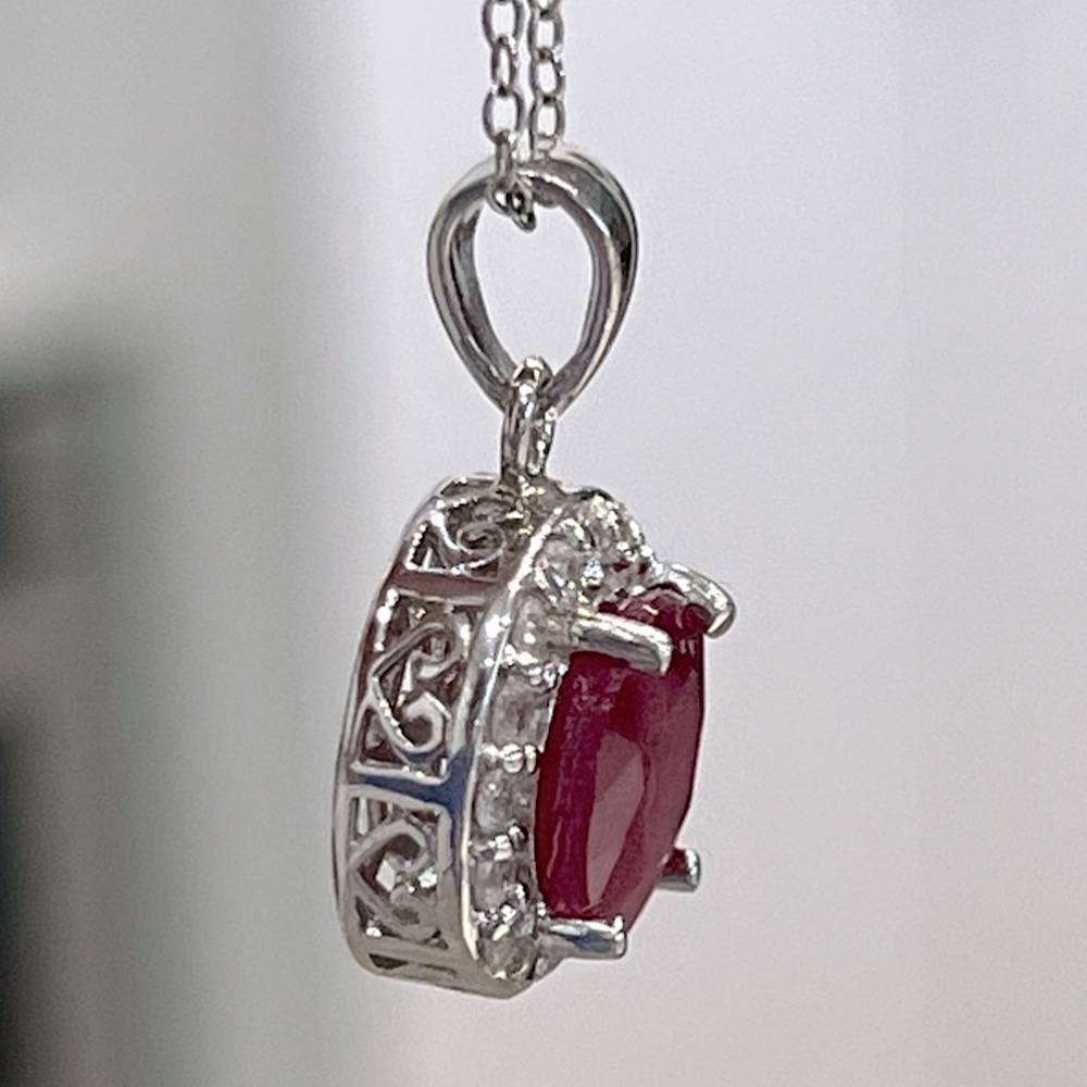 Niassa Ruby White Zircon Sterling Silver Halo Pendant Necklace - Picture 3 of 14